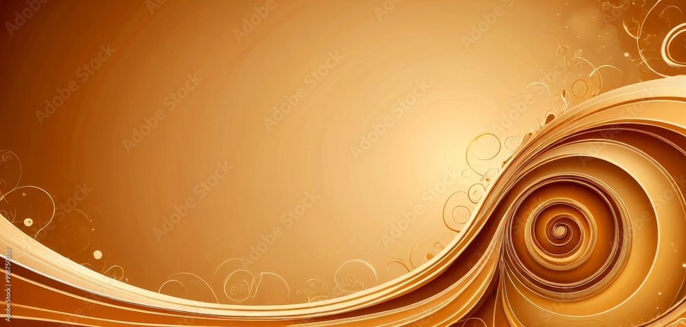 Poster a golden spiral design with a central swirl and a series of concentric circles surrounding it, set against a warm brown gradient background