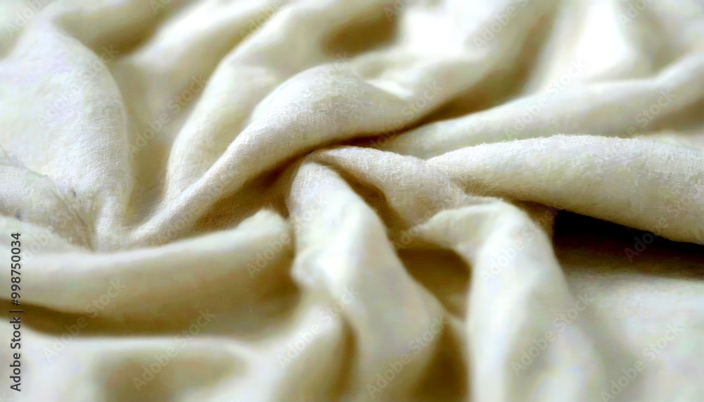 Poster close-up white fabric with a crumpled texture, featuring a soft, flowing appearance