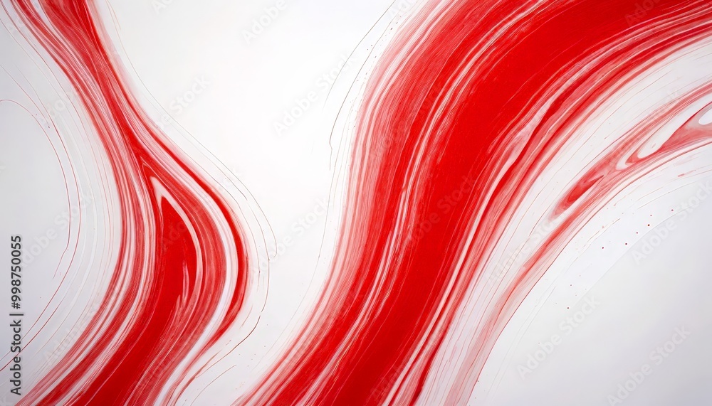 Poster Abstract art featuring red and white swirls and curves, creating a dynamic and visually striking composition