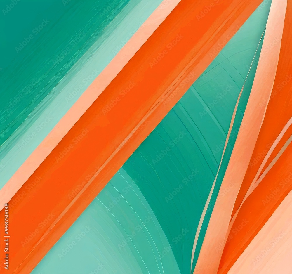 Poster a vibrant abstract composition of overlapping curved lines in pastel shades of blue, green, and peach, creating a dynamic and visually striking pattern