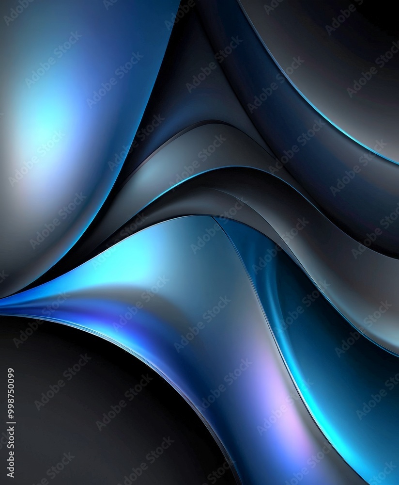 Leinwandbilder a striking abstract composition of curved lines and shapes in shades of blue and black, creating a s