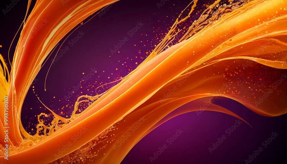 Aufkleber a dynamic abstract composition of orange and purple hues, with splashes of color and a sense of movement The background transitions from purple to orange, creating a