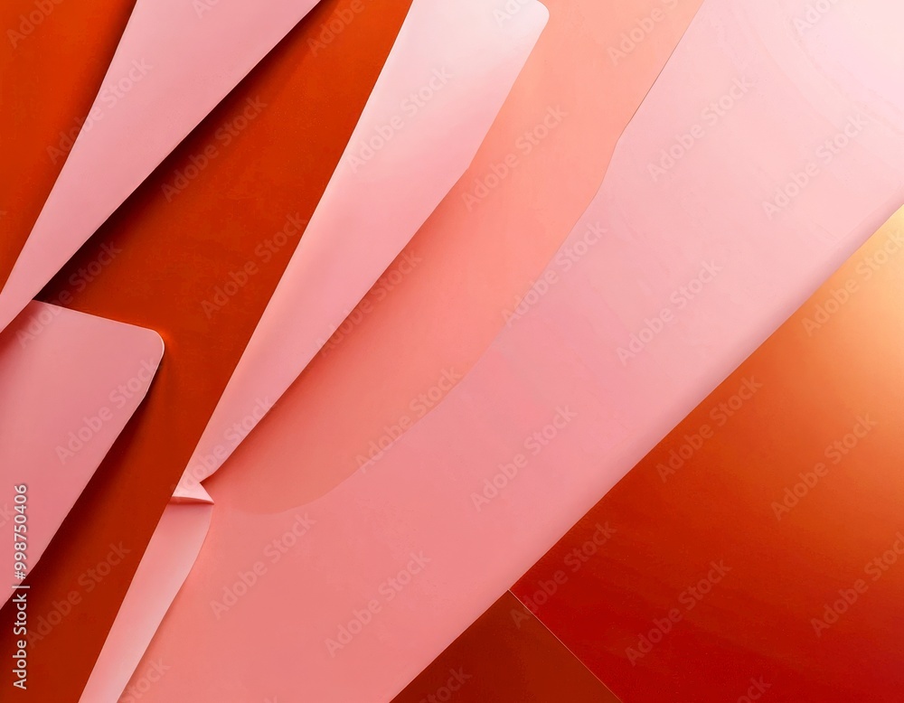 Poster Abstract composition featuring overlapping pink and orange paper shapes, creating a dynamic and visually striking pattern