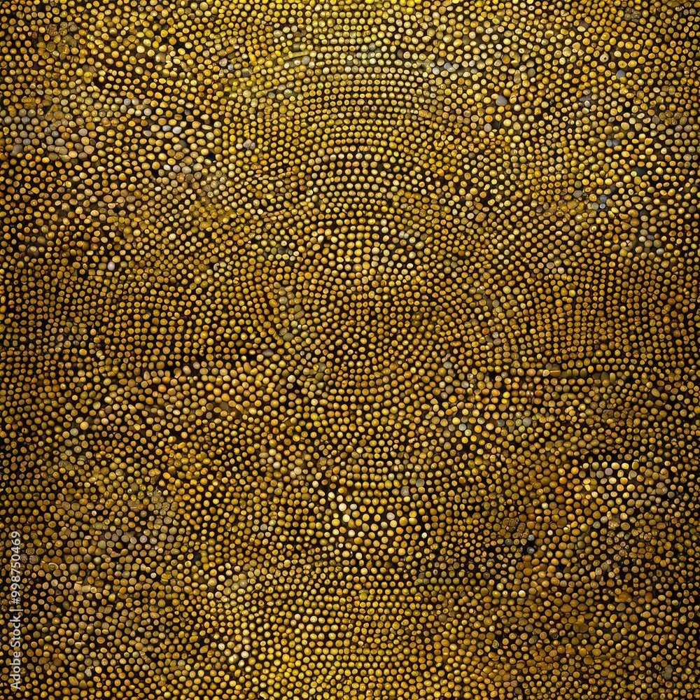 Aufkleber a close-up view textured surface with a repeating pattern of small, round, gold-colored dots or specks The pattern is not uniform, with some areas appearing denser
