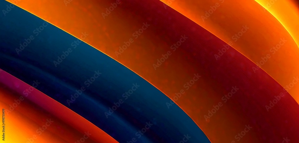 Poster a vibrant abstract composition of overlapping curved lines in various shades of orange, blue, and purple, creating a dynamic and visually striking pattern