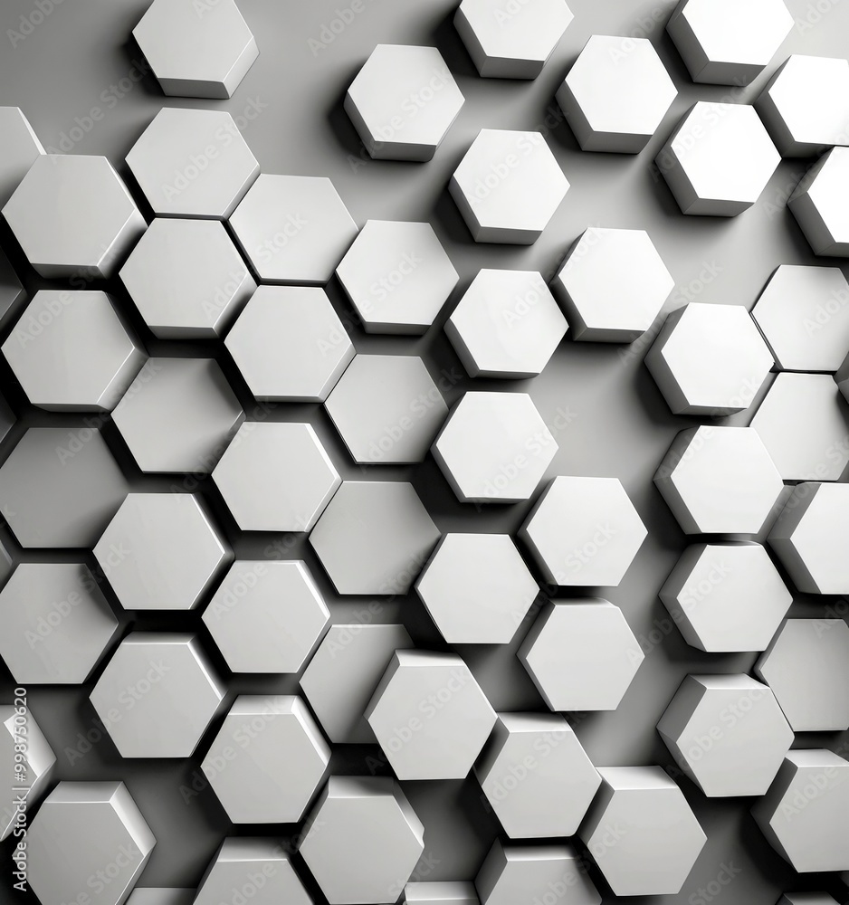 Poster A repeating pattern of white hexagonal shapes on a gray background