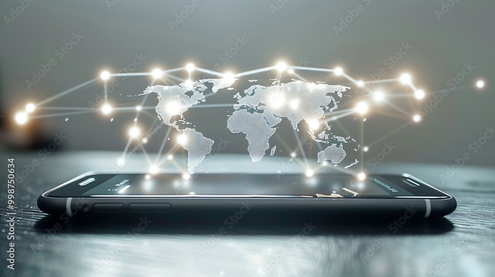 Poster smartphone with application icons flying over the screen. 3d rendering
