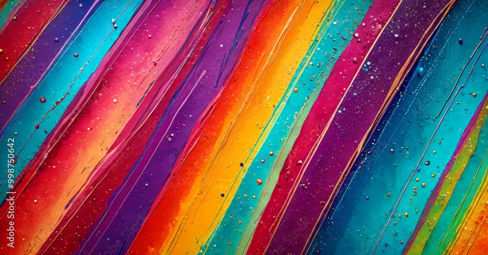Poster a vibrant abstract painting with diagonal stripes in various colors, including red, orange, yellow, 