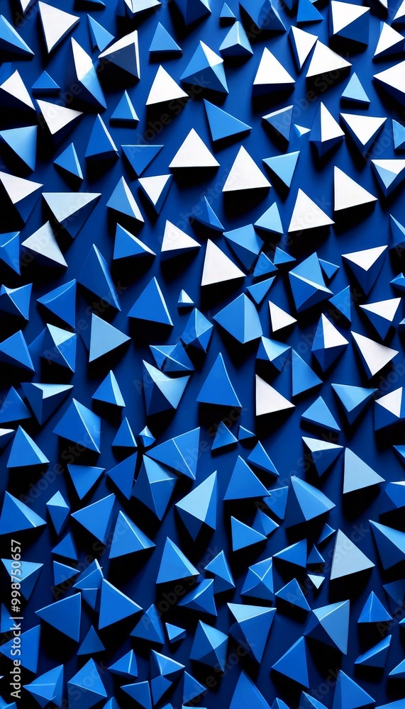 Aufkleber a pattern of blue triangles, varying in size and orientation, set against a dark blue background