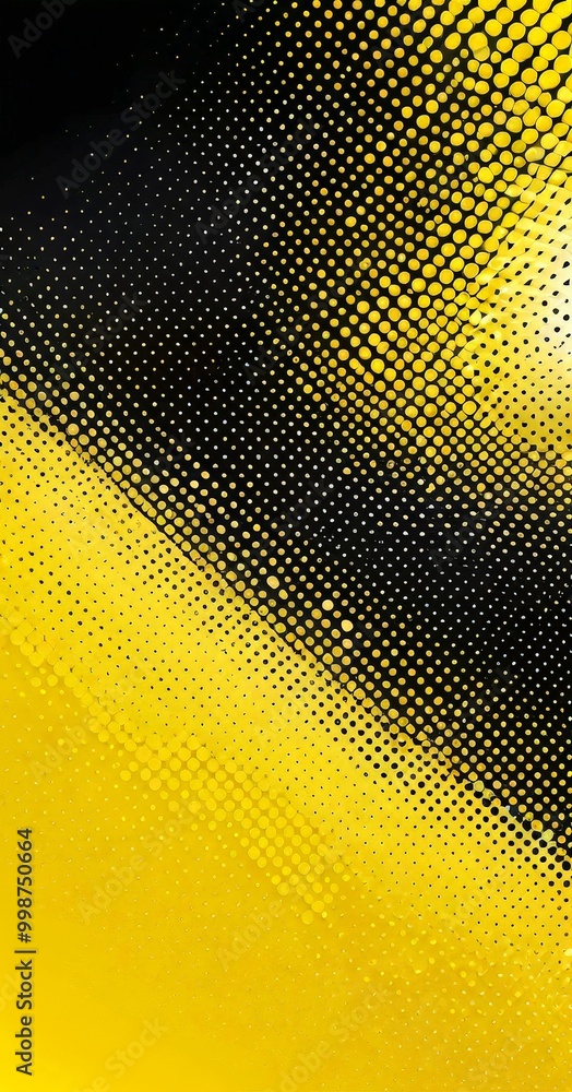 Aufkleber a striking abstract pattern composed of black and yellow dots, creating a sense of depth and movement The dots are arranged in a diagonal pattern, with the black dots