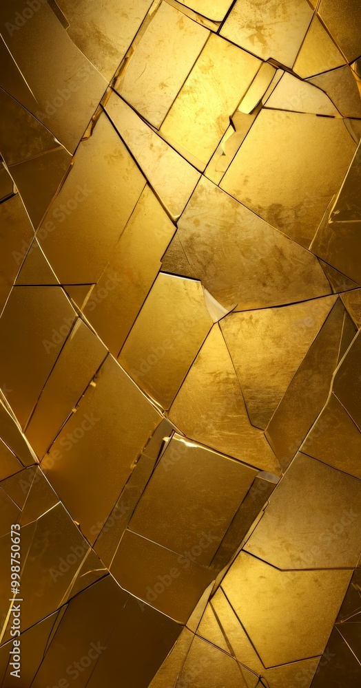 Poster a close-up view golden, textured surface composed of irregularly shaped, overlapping pieces that cre