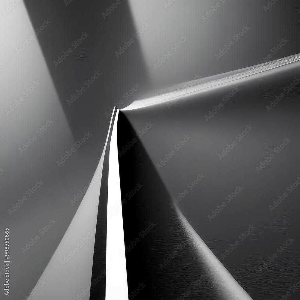 Poster a black and white photograph featuring a curved line that appears to be moving or flowing, creating a sense of dynamic movement
