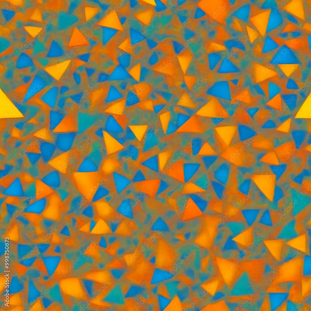 Leinwandbilder a vibrant abstract pattern composed of overlapping triangular shapes in various shades of orange, bl