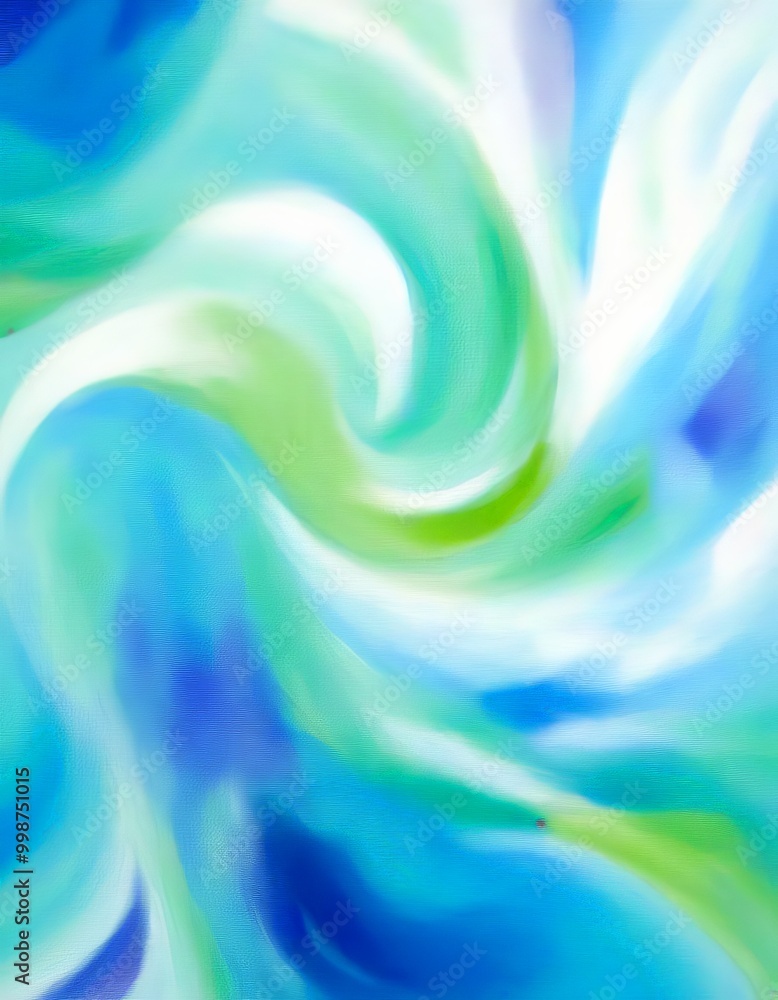 Aufkleber an abstract painting featuring swirling patterns of blue, green, and white colors, creating a sense 