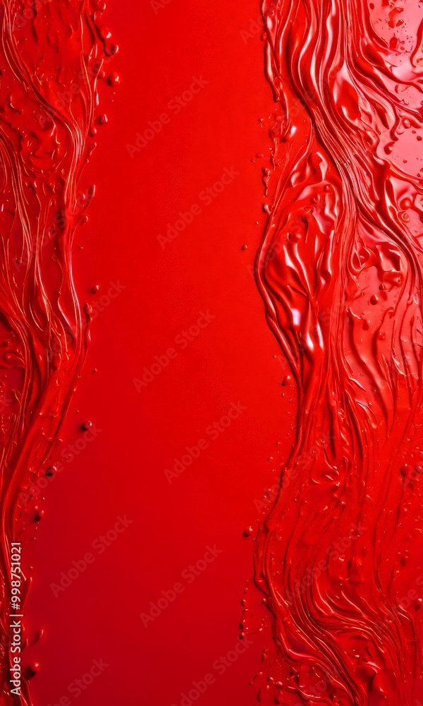 Poster a vibrant red background with a textured, swirling pattern of paint or ink, creating a dynamic and visually striking composition.
