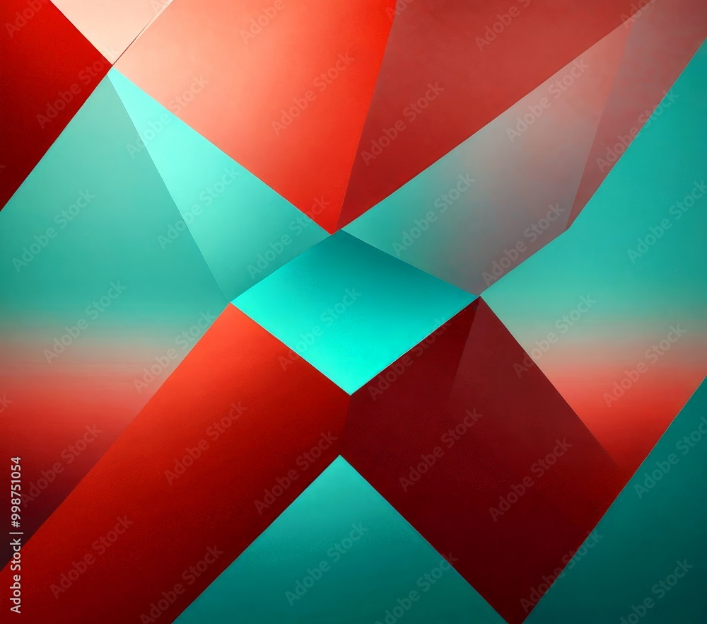 Aufkleber a geometric pattern composed of intersecting red and green triangles, creating a visually striking and abstract design