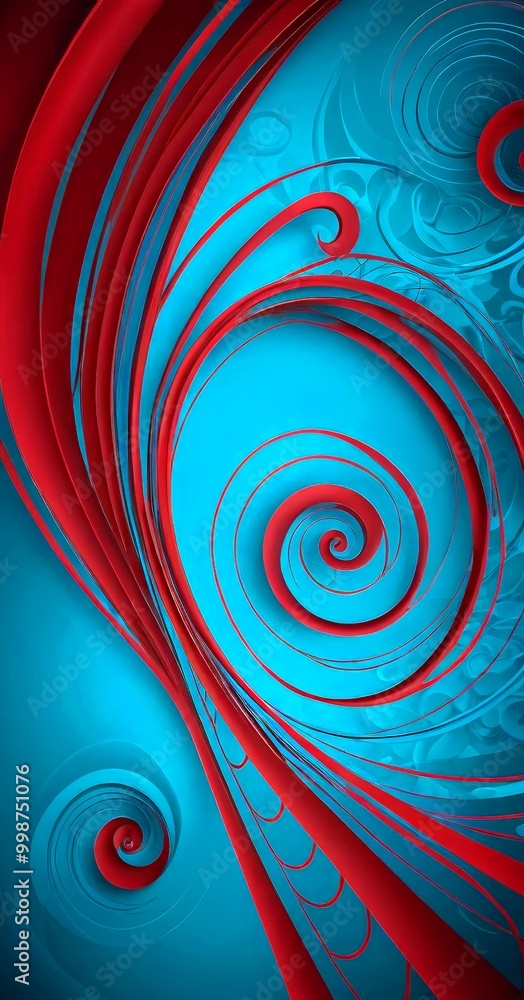 Fototapete a striking abstract composition of swirling red and blue shapes, creating a sense of dynamic movement and energy