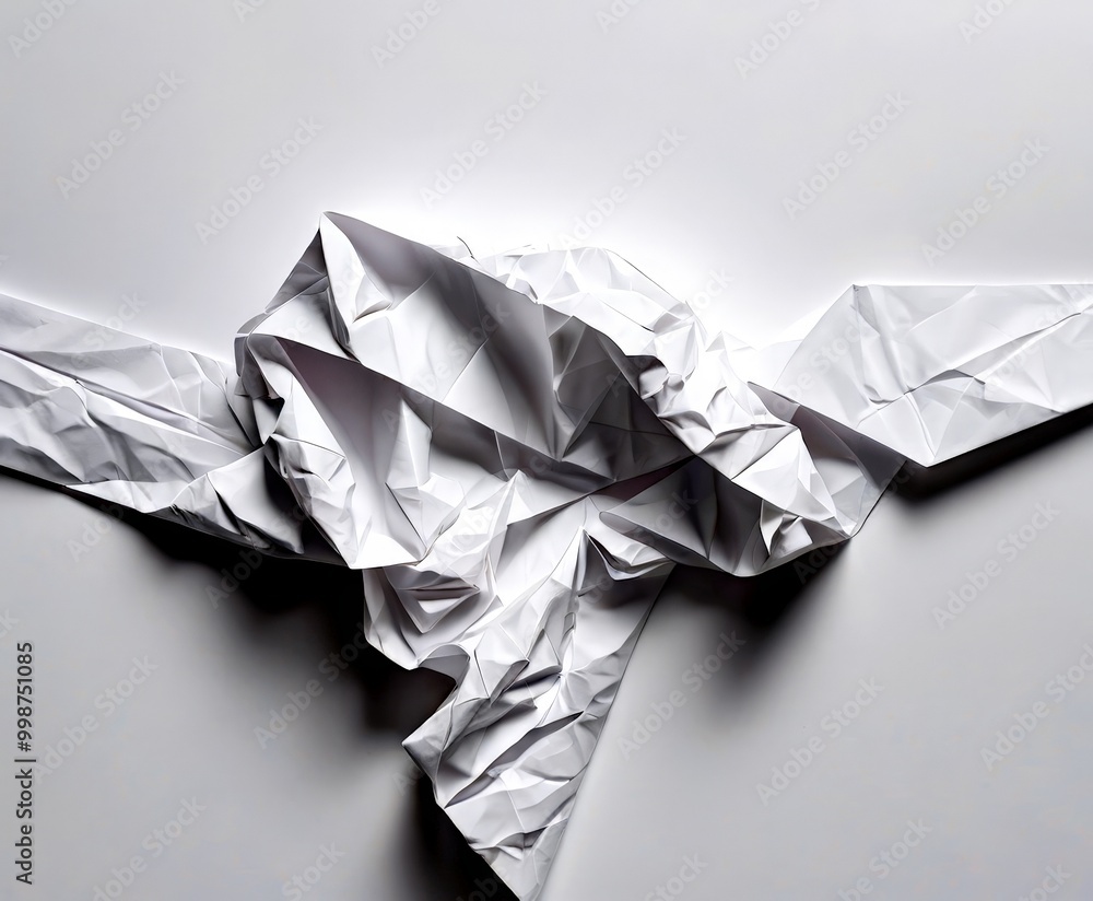 Poster a crumpled piece of white paper with a jagged edge, set against a plain white background