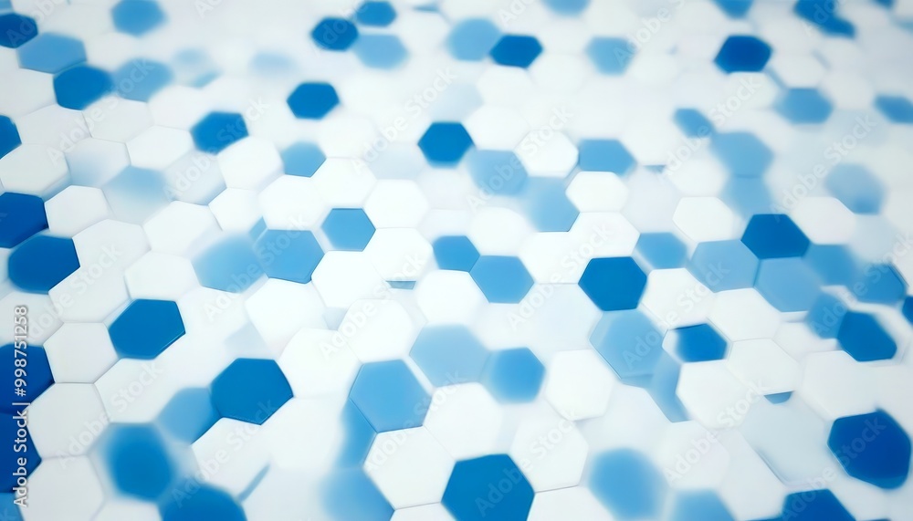 Poster a pattern of overlapping hexagonal shapes in various shades of blue and white, creating a visually striking and abstract design
