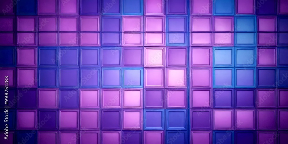 Fototapete a grid of square tiles in various shades of purple and blue, arranged in a repeating pattern