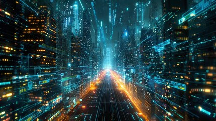 Fototapeta premium Futuristic Illuminated Cityscape in High Fidelity