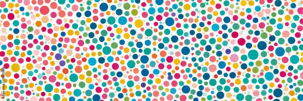 Poster a vibrant and playful pattern of multicolored circles, varying in size and shape, creates a visually