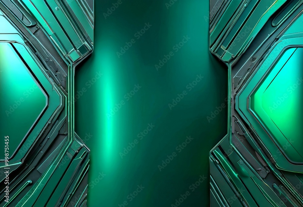 Aufkleber a dark green abstract background with a metallic, geometric pattern on either side central vertical line