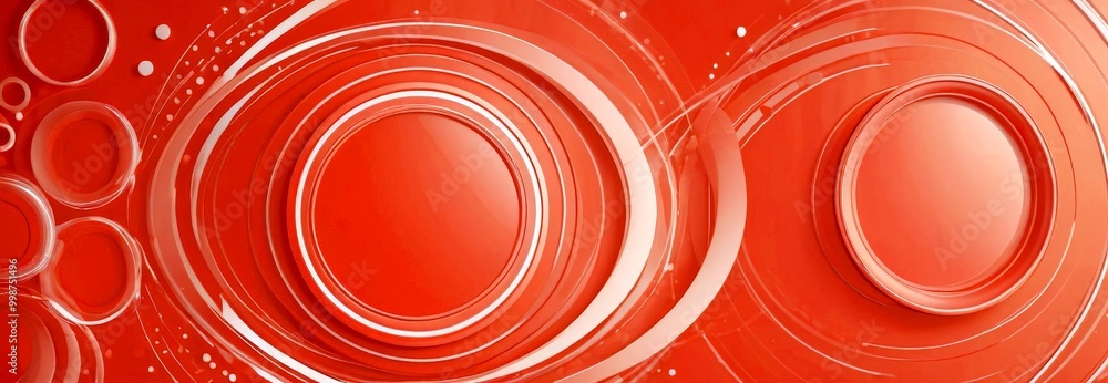 Fototapete a vibrant abstract composition of overlapping concentric circles in shades of red and white, creating a dynamic and visually striking pattern