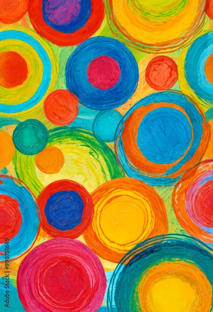 Fototapete an abstract painting featuring a vibrant array of overlapping circles in various colors, including r