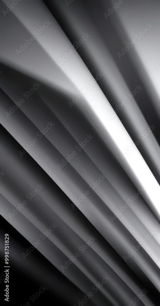 Poster a black and white abstract composition featuring diagonal lines that converge towards a central point, creating a sense of depth and movement