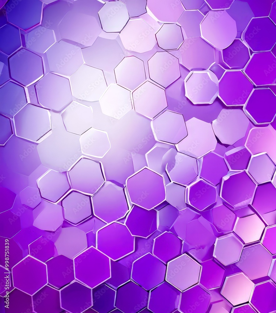 Poster a repeating pattern of hexagonal shapes in various shades of purple, creating a visually striking and abstract design