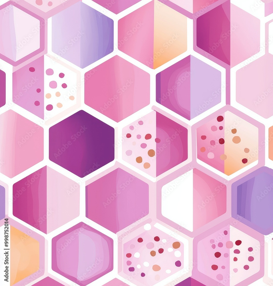 Poster This geometric repeating ornament has hexagonal dotted elements. It is an abstract modern pink pattern that is seamless but not necessarily geometric.