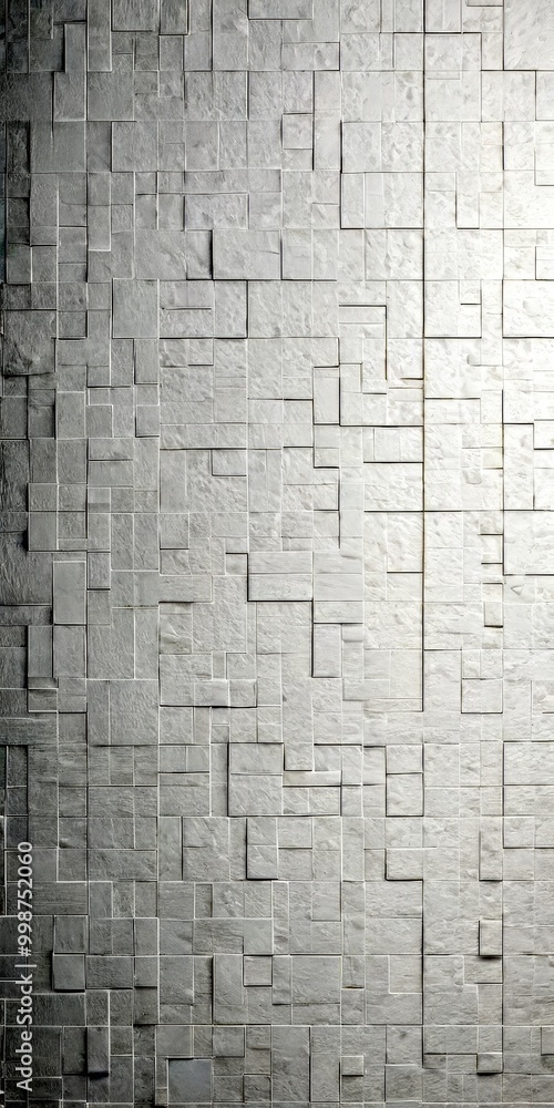 Poster a white wall with a grid-like pattern of square tiles, creating a textured and visually appealing surface