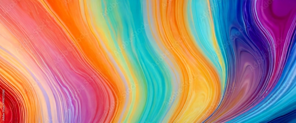 Poster a vibrant abstract pattern composed of fluid, multicolored lines and swirls, creating a dynamic and visually striking composition.