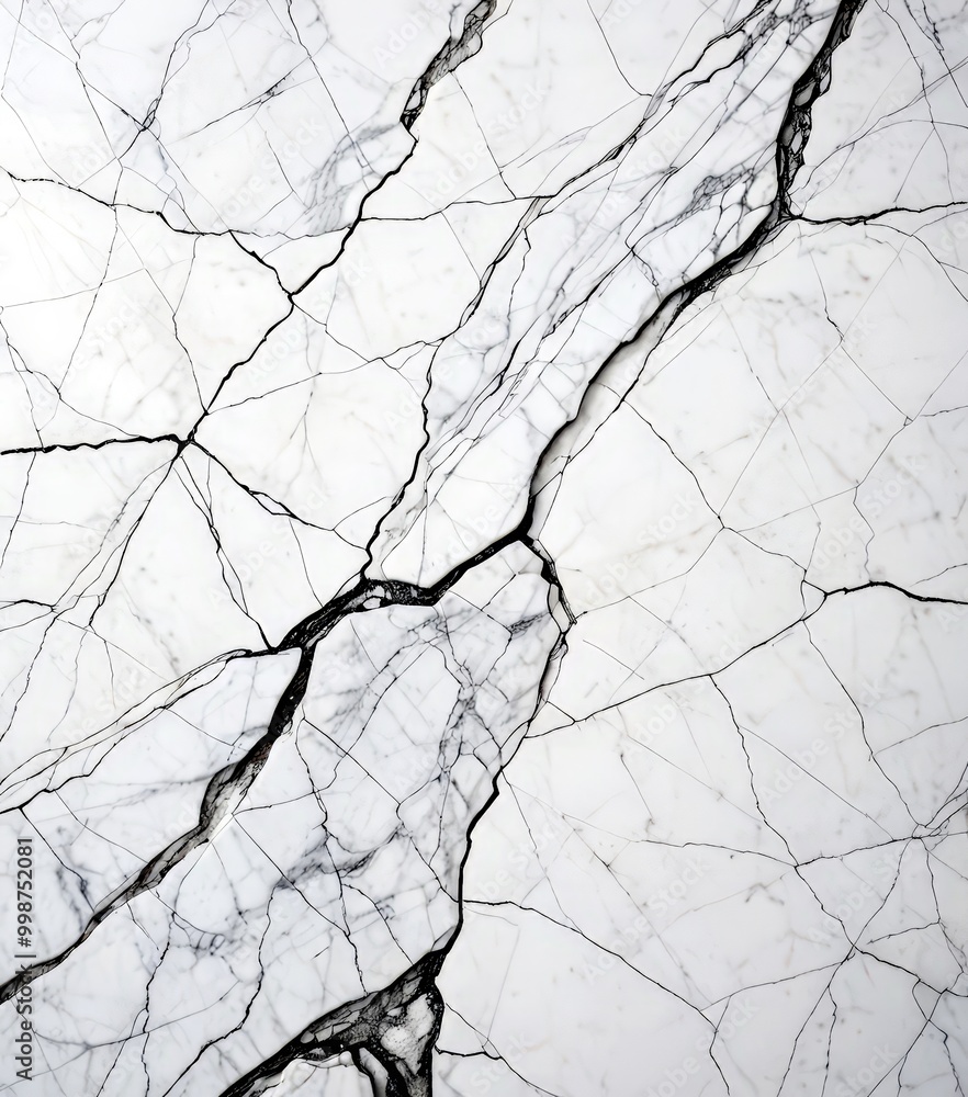 Poster a close-up view marble surface with a distinctive black and white pattern, featuring a mix of cracks and fractures
