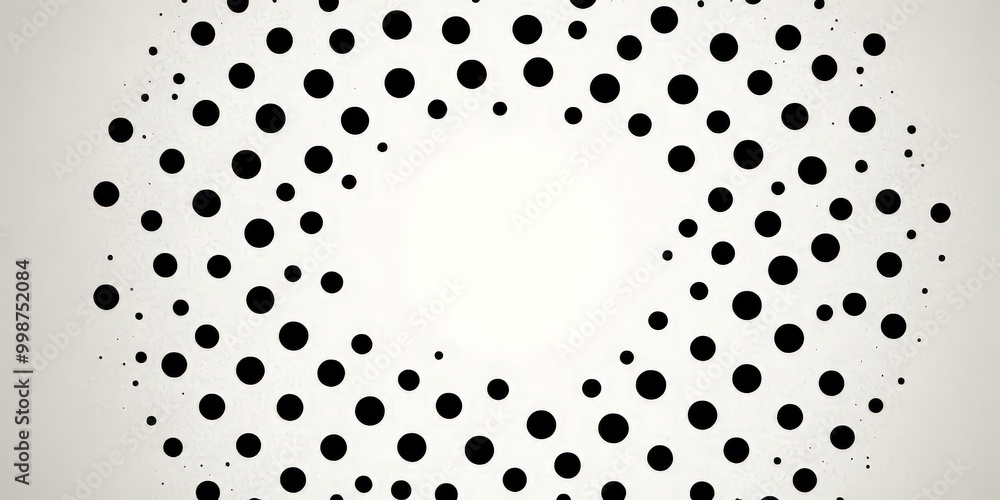 Poster a circular pattern composed of numerous small black dots arranged in a radial fashion, creating a sense of depth and dimension