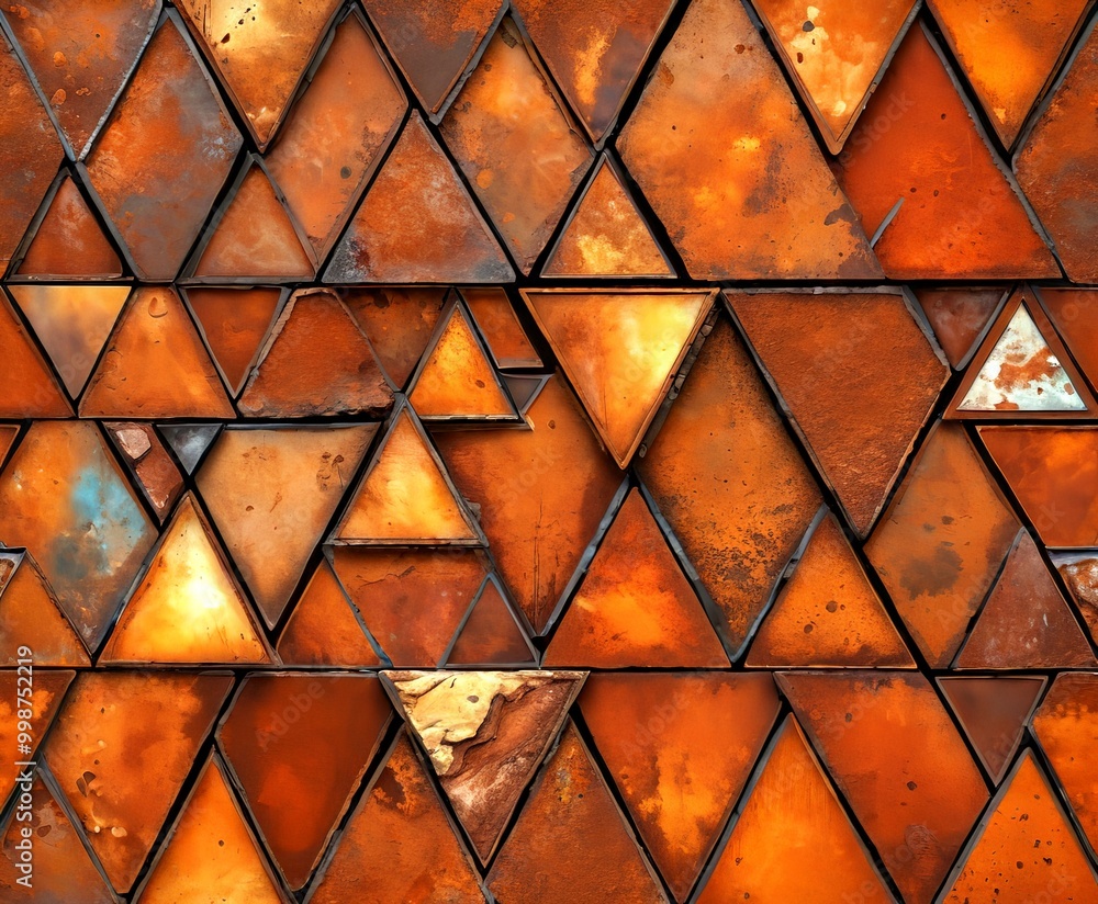 Aufkleber a close-up view pattern of overlapping triangular tiles in various shades of brown and orange, creating a textured and visually interesting surface