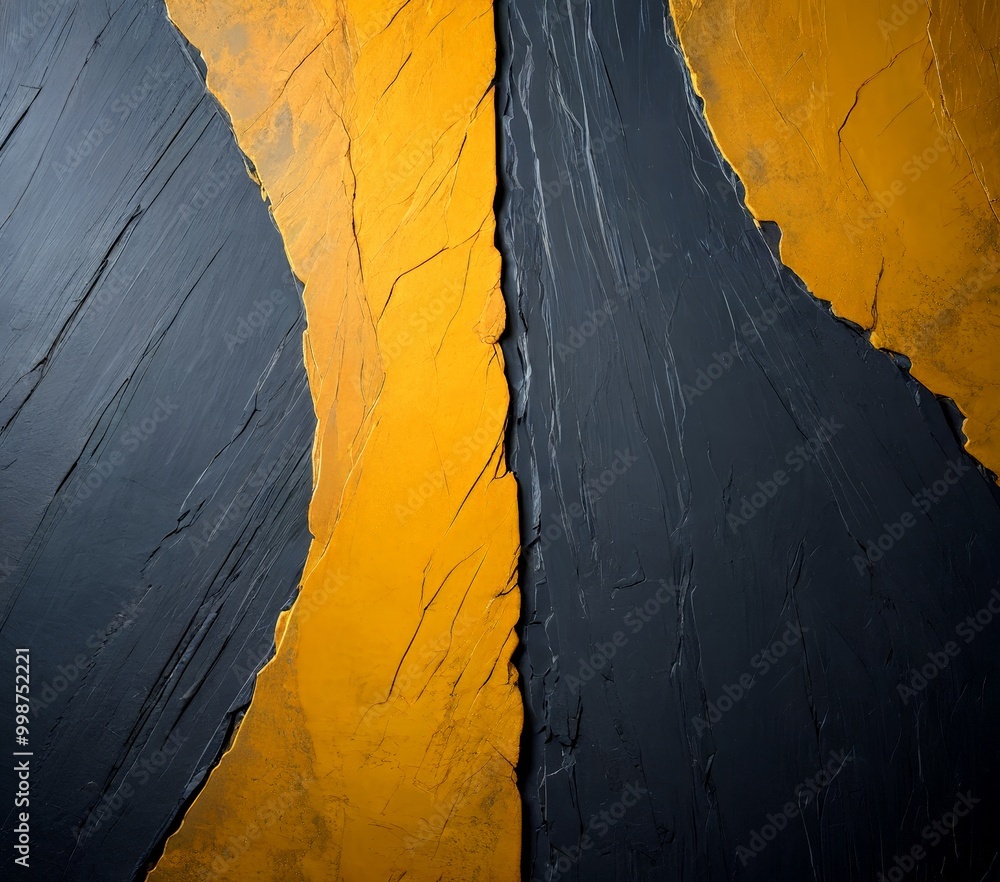 Fototapete a close-up view textured surface with a striking contrast between two distinct colors: the left side is dark gray, while the right side is a vibrant yellow The