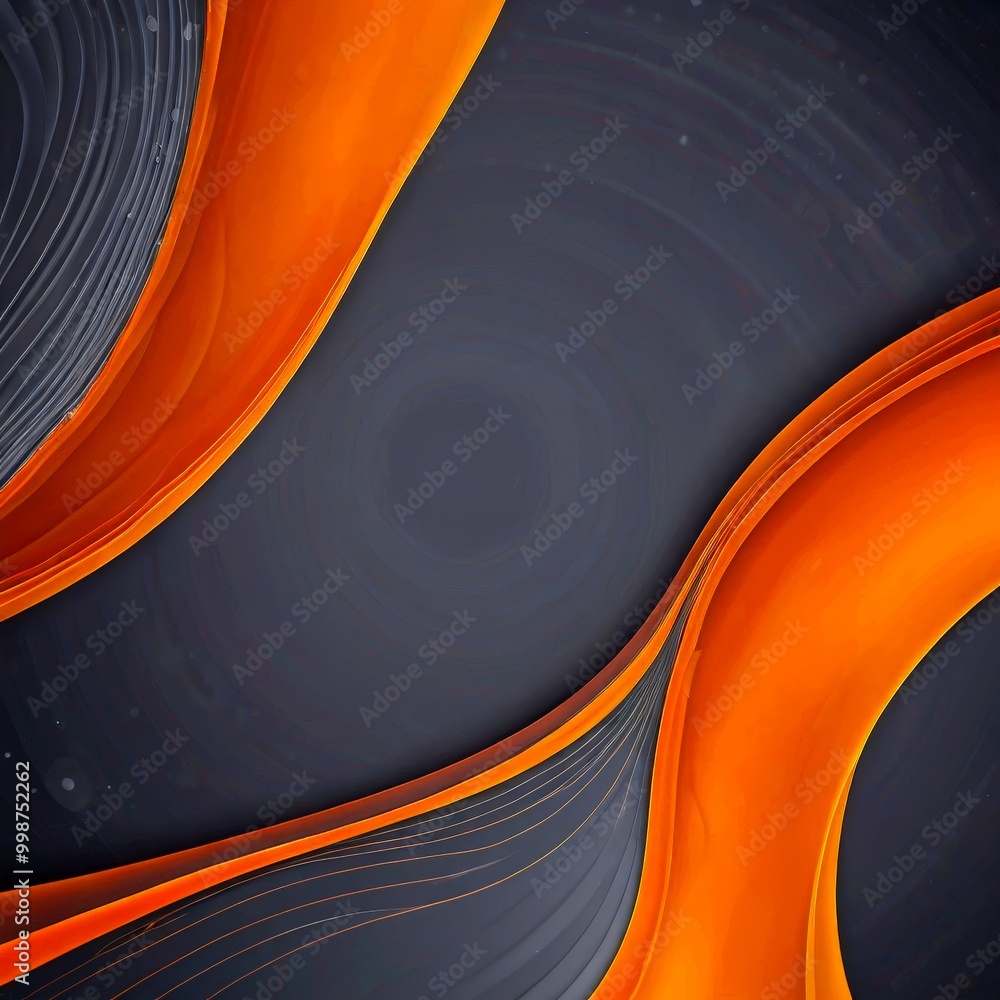 Poster a striking abstract composition of curved lines in shades of orange and black, creating a dynamic and visually captivating pattern