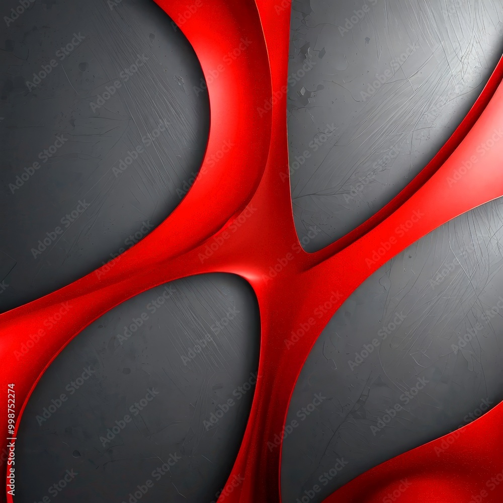Poster a striking abstract composition of red and black curved lines intersecting at a central point, creating a sense of depth and movement