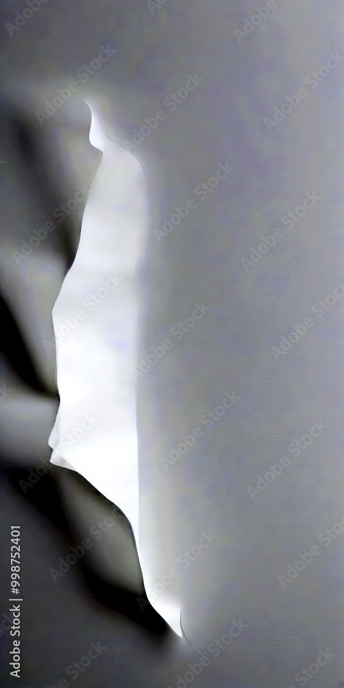 Aufkleber a close-up view piece of white paper with a tear or crease running across it, set against a plain white background