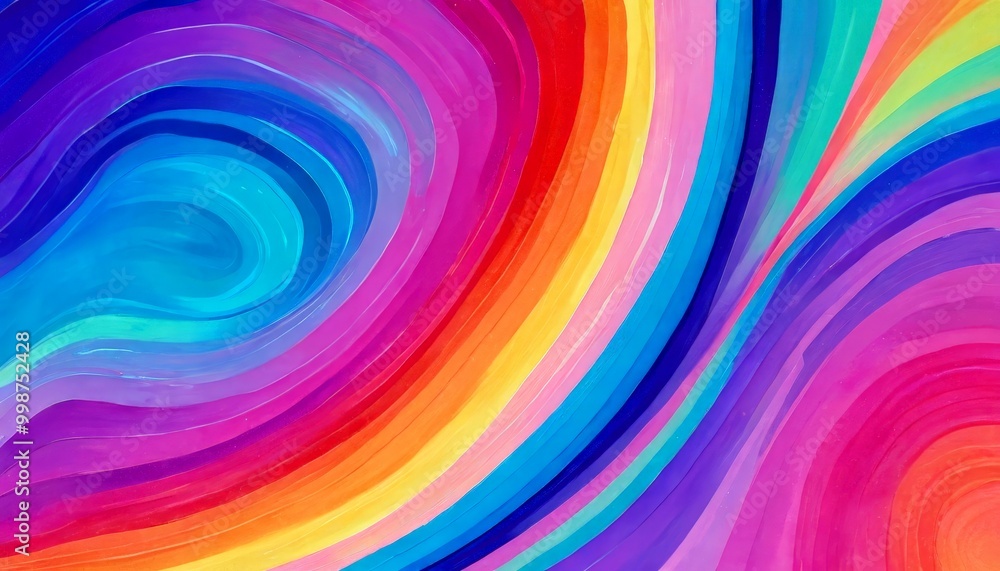 Poster a vibrant abstract pattern composed of curved lines in various colors, including blue, pink, orange,
