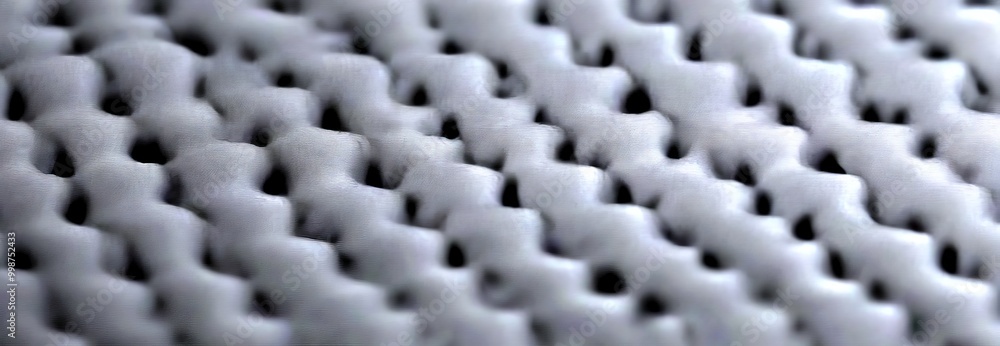 Poster A close-up view textured surface, possibly a fabric or a material, with a repeating pattern of small, dark gray squares