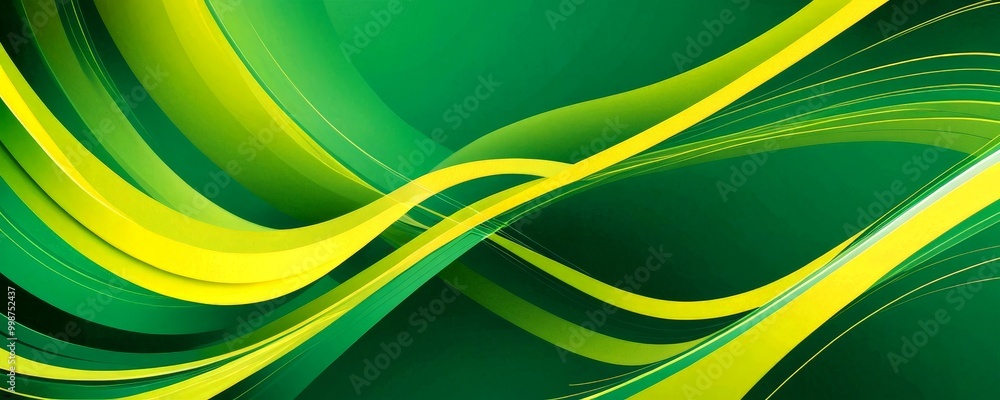 Poster a vibrant abstract design with green and yellow curved lines, creating a dynamic and visually striking composition