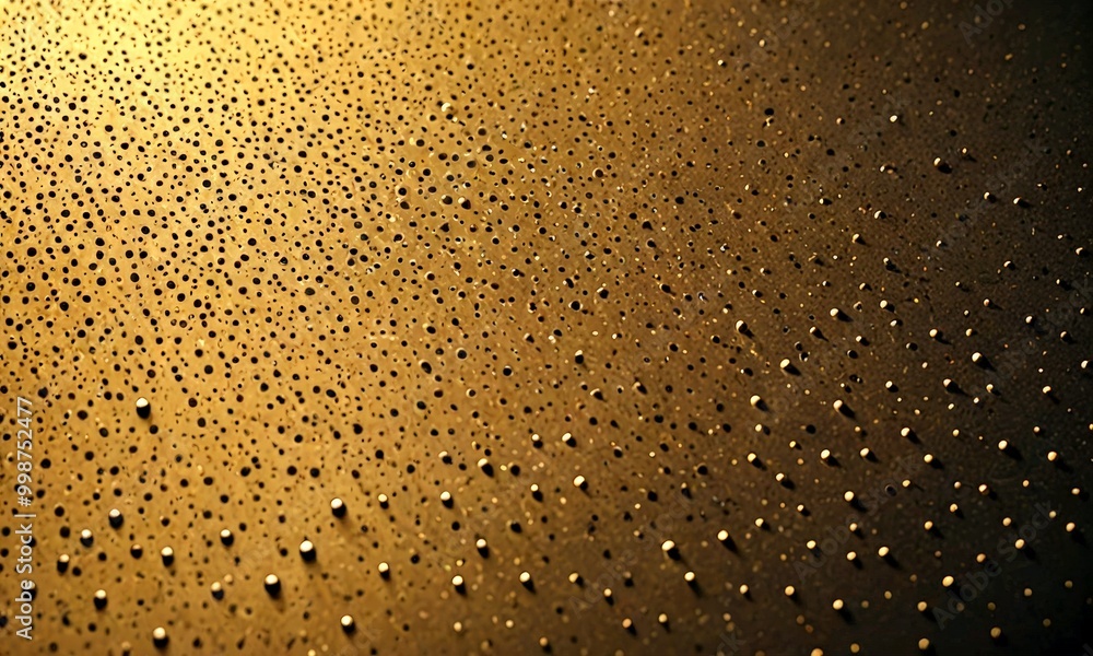 Poster A close-up view textured surface with numerous small, irregularly shaped droplets of water, creating a visually striking pattern of dark and light spots