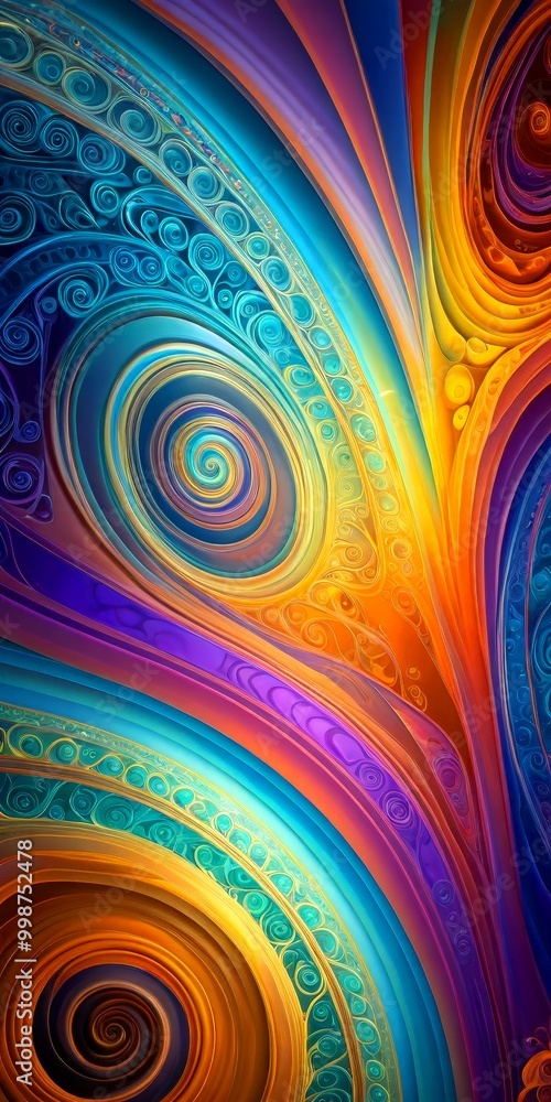 Fototapete a vibrant, abstract pattern with swirling, multicolored lines and shapes, creating a dynamic and visually striking composition.