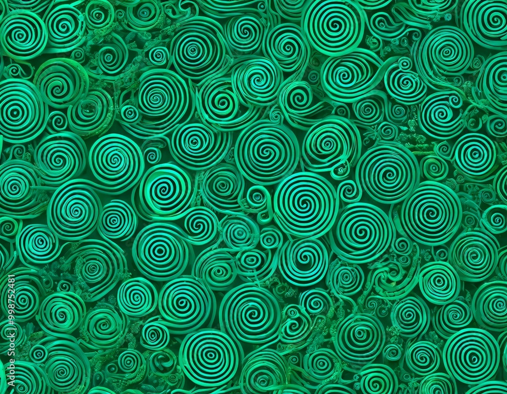 Aufkleber a repeating pattern of green spirals, creating a visually striking and organic design