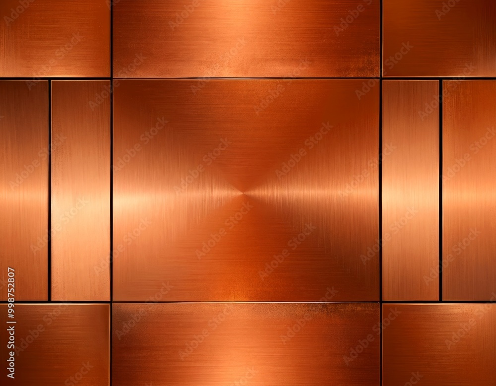 Poster a close-up view copper panel with a radial gradient effect, featuring a shiny, reflective surface