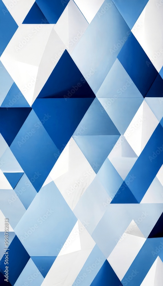 Aufkleber a geometric pattern composed of various shades of blue and white triangles, arranged in a diagonal pattern The overlapping and interlocking of the