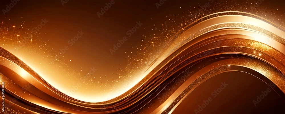 Poster a dynamic, abstract composition of golden lines and shimmering particles against a dark brown background The lines, varying in thickness and direction, create a sense of